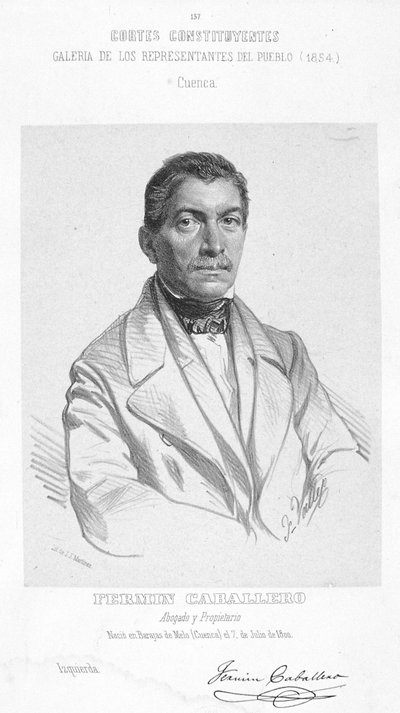 Gravure en noir et blanc du géographe, journaliste, écrivain, politicien et orateur espagnol Fermín Caballero (1800-1876) - Unbekannt Unbekannt